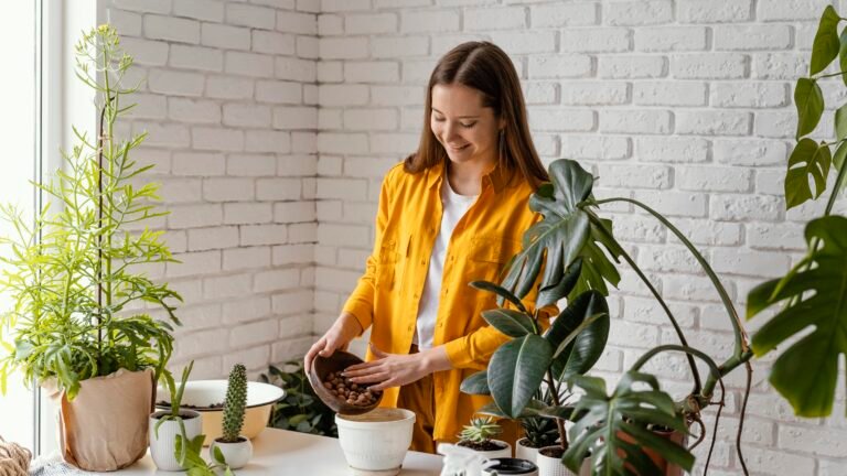 smiley-woman-gardening-home